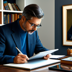 미술평론가 직업의 윤리적 책임 - Art Critic at Work**

A professional art critic in a well-lit study, surrounded by art books, though...