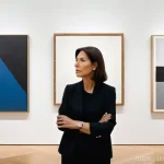 미술평론가의 평가 기준과 방법 - **Prompt:** "A sophisticated art critic, a woman in her late 40s with sharp, intelligent eyes and st...