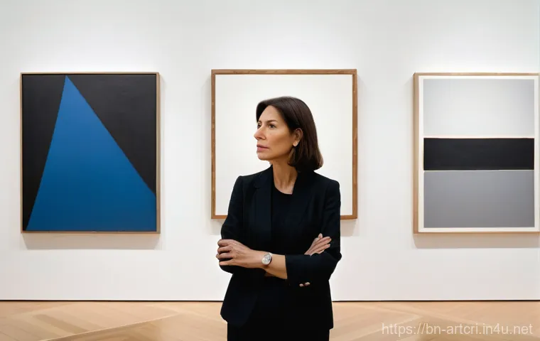 미술평론가의 평가 기준과 방법 - **Prompt:** "A sophisticated art critic, a woman in her late 40s with sharp, intelligent eyes and st...