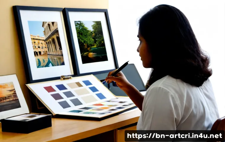 Home 15 미술평론가 포트폴리오 작성법 - Photorealistic editorial workspace of a Bangladeshi art critic assembling a professional portfolio, ...